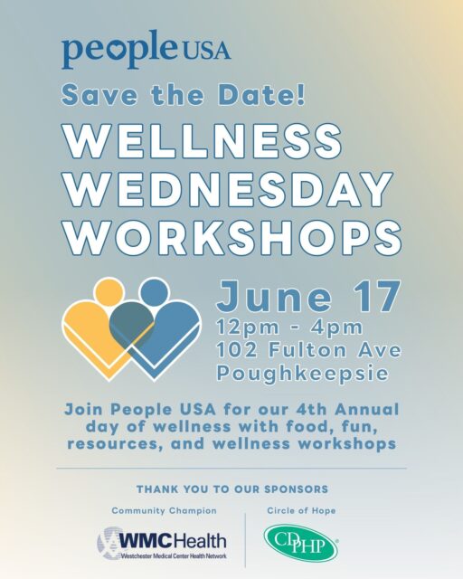 🥳 Save The Date and Join us on June 17th to celebrate our 4th Annual Wellness Wednesday Workshops! 🥳 

This is a community celebration that promotes mental health awareness, recovery, peer support, and whole-person wellness. The event brings together our community members, leaders, and providers for wellness activities, educational resources, and meaningful connection.

This will be a FREE event open for ALL to enjoy. Come and get to know our amazing staff and learn about the services in your community! 💙💙💙 

⭐ Thank you to our Community Champion Presenting Sponsor WMC Health! ⭐

Thank you to our Circle of Hope Sponsor CDPHP. 💚 

*If you or anyone you know are interested in supporting or being a part of this event please reach out to us.*

To Sponsor this event : https://form-renderer-app.donorperfect.io/give/people-usa/wellness-wednesday-sponsorships-2026 

For more information contact : Events and Media Manager, Denika Dixon : ddixon@people-usa.org

#WellnessWednesdayWorkshops #PeopleUSAWellnessWednesdayWorkshops #WellnessFair #WellnessMatters #Wellness #WellnessWorkshops #MentalHealthMatters #SelfCare #SelfLove #Community #DutchessCounty #Poughkeepsie #PeopleUSA #PeopleUSANow #Mentalhealth #Advocacy #Peers #Support #Recovery #Sobriety #Prevention #Hope #RoadToMentalWellness