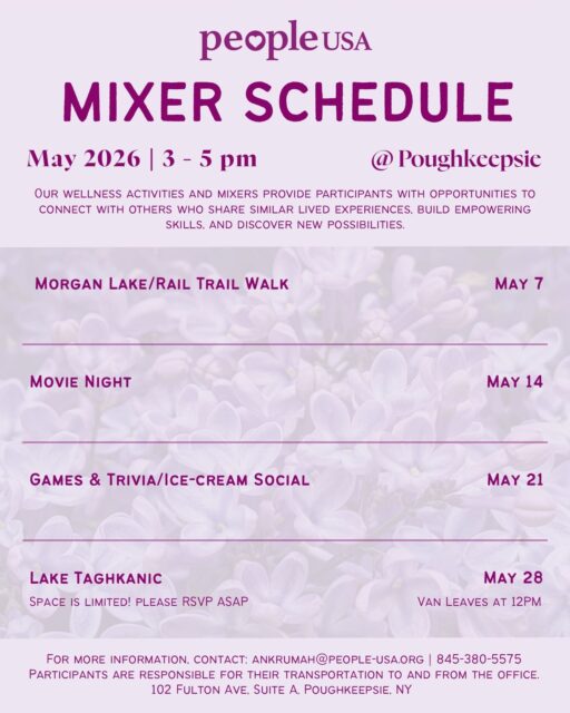 Join us for our events, groups, and mixers! 🗣️

Get involved and get to know what we do at People USA. 💙

These events are free and open to the public! 

For more information check out our flyers for event dates, RSVP instructions, and contact information! 

#Mixers #PublicEvents #DutchessCounty #PoughkeepsieNY #UlsterCounty #KingstonNY #PutnamCounty #BrewsterNY #PeopleUSA #PeopleUSANow #Nonprofit #MentalHealth #Advocacy #Peers #WellnessServices #Community #Support #Recovery #Hope #RoadToMentalWellness #NewYork
