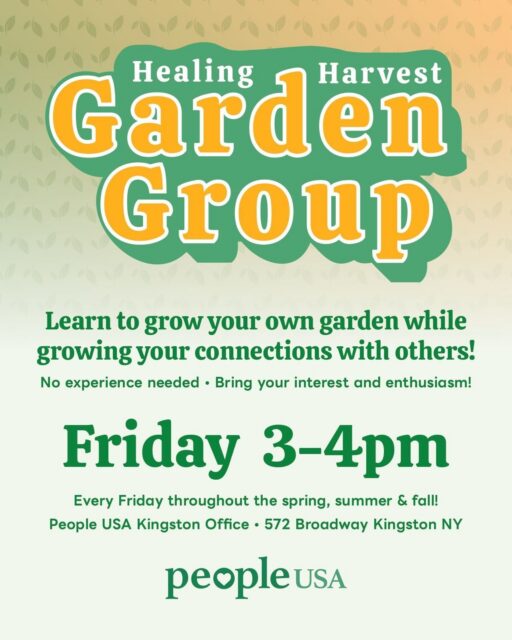 New Garden Group Starting This Friday at our Kingston Office! 📢 📢 

Learn to grow your own garden while growing your connections with others. 💚 

No experience needed, just bring your interest and enthusiasm! 
 
Come join us in the Garden every Friday at 3PM! 🌱🪴🌷🌻

#Gardening #GardeningGroup #CommunityGarden #PeopleUSA #PeopleUSANow #Nonprofit #MentalHealth #Advocacy #Peers #WellnessServices #Community #Support #Recovery #Sobriety #Prevention #Hope #RoadToMentalWellness #NewYork