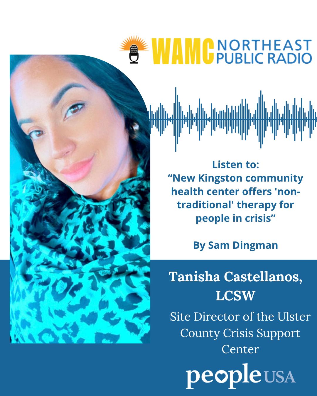 Tune in to WAMC Northeast Public Radio and listen to โNew Kingston community health center offers 'non-traditional' therapy for people in crisisโ to hear from our Ulster County Crisis Support Center Site Director, Tanisha Castellanos, LCSW! ๐ฃ๏ธ๐๏ธ
"In the reception area of the Ulster County Center for Well Being's Crisis Support Center, the lights are bright. The walls and upholstery are a mix of creamy white and pastel orange, and there's art on the wall. It sort of feels like a hotel lobby. That, according to site director Tanisha Castellanos, is intentional. "We are like the bed and breakfast of mental health," she says. "So we want every guest not to feel like a patient or client, or part of a system that's been broken."
That word - "guest" - is also intentional. Castellanos says People USA, a mental health organization that runs the crisis center on behalf of Ulster County, prides itself on helping people avoid the hospital."
Listen to the Episode Here: https://www.wamc.org/news/2026-05-19/kingstons-new-community-health-center-offers-non-traditional-therapy-for-people-in-crisis
The Ulster County Crisis Support Center is a 24/7 community crisis response hub where people of all ages can connect immediately with an integrated team of counselors, peer specialists, and behavioral health professionals. Children or adults experiencing emotional distress, psychiatric symptoms, substance use challenges, or other life stressors can receive confidential onsite care and support for up to 24 hours.
Contact : 845-529-COPE(2673)
For more information : https://people-usa.org/ulster-crisis-support-center/
#WAMCRadio #WAMCNortheastPublicRadio #UlsterCountyCrisisSupportCenter #UlsterCountyCenterForWellbeing #UlsterCounty #WeAreHereForYou #SafeSpace #CrisisStabilizationCenter #CrisisResponse #CrisisSupport #PeopleUSA #PeopleUSANow #Nonprofit #MentalHealth #Advocacy #Peers #WellnessServices #Community #Support #Recovery #Sobriety #Prevention #Hope #RoadToMentalWellness #NewYork