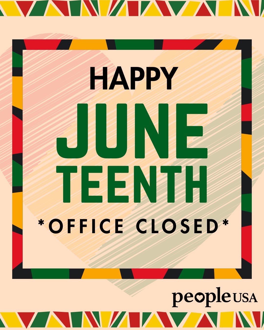 Happy Juneteenth! 💚🖤❤️💛
Juneteenth marks the emancipation of enslaved African Americans on June 19, 1865. Today it is celebrated across the nation to honor and recognize African-American heritage and culture.
*Our main offices will be closed today in observance of Juneteenth*
#Juneteenth #FreedomDay #Freedom #AfricanAmericanCulture #PeopleUSA #PeopleUSANow #Mentalhealth #Advocacy #Peers #Community #Support #Recovery #Sobriety #Prevention #Hope #RoadToMentalWellness