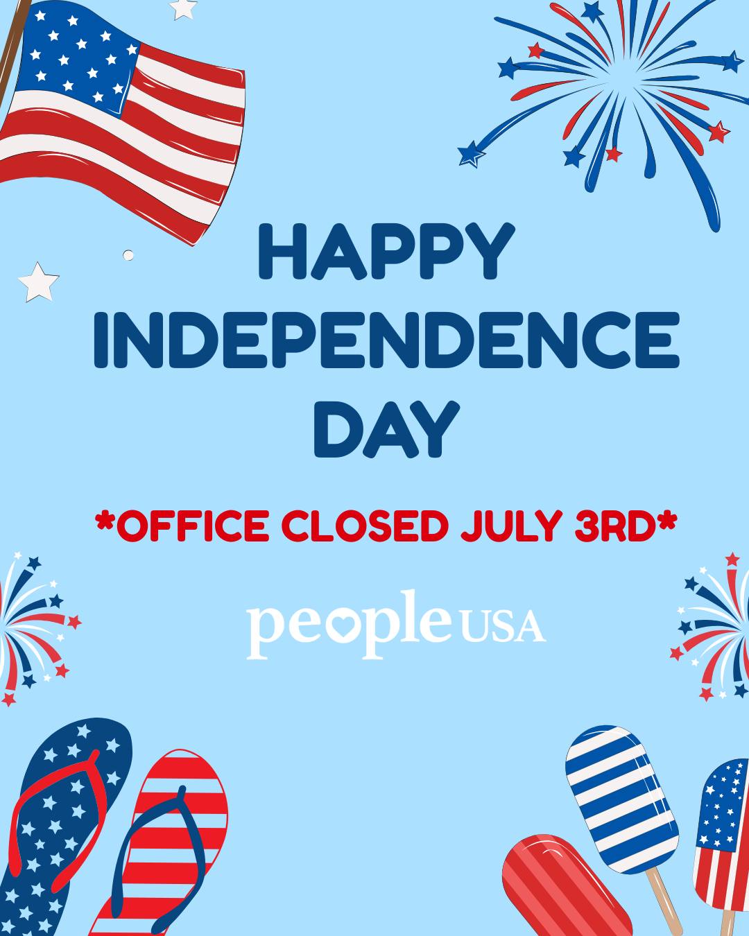 Happy Independence Day! β€οΈπ€π
* Our main offices will be closed today in observance of Independence Day. *
#IndependenceDay #4thofJuly #PeopleUSA #PeopleUSANow #Nonprofit #MentalHealth #Advocacy #Peers #WellnessServices #Community #Support #Recovery #Sobriety #Prevention #Hope #RoadToMentalWellness #NewYork