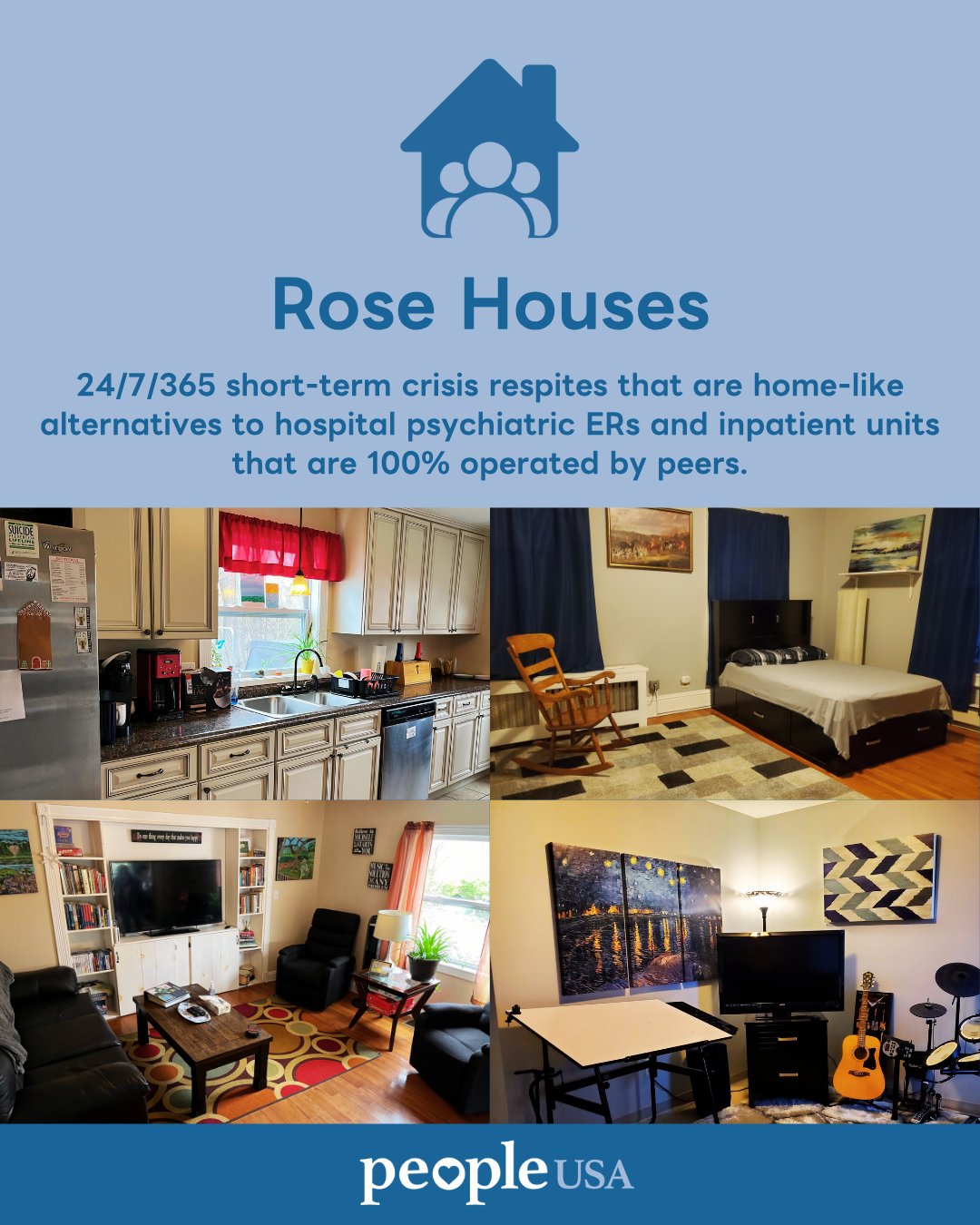 Are you feeling stressed? Do you need a break to reset? 🤔
Our Rose Houses might be right for you! 💙

Rose Houses are 24/7 short-term crisis respites that are home-like alternatives to hospital psychiatric ERs and inpatient units. Guests can stay up to seven days, and they can come and go for appointments, jobs, and other essential needs. They are 100% operated by peers who have their own personal lived experiences.

To learn more about our Rose Houses visit the link : https://buff.ly/SBP9Ukg

#PeopleUSA #PeopleUSANow #Mentalhealth #Advocacy #Peers #WellnessServices #Community #Support #Recovery #Sobriety #Prevention #Hope #RoadToMentalWellness #NewYork #DutchessCounty #OrangeCounty #PutnamCounty #UlsterCounty #WarrenCounty #WashingtonCounty #GlensFalls #GlensFallsNY #RoseHouses #Respites #Crisis