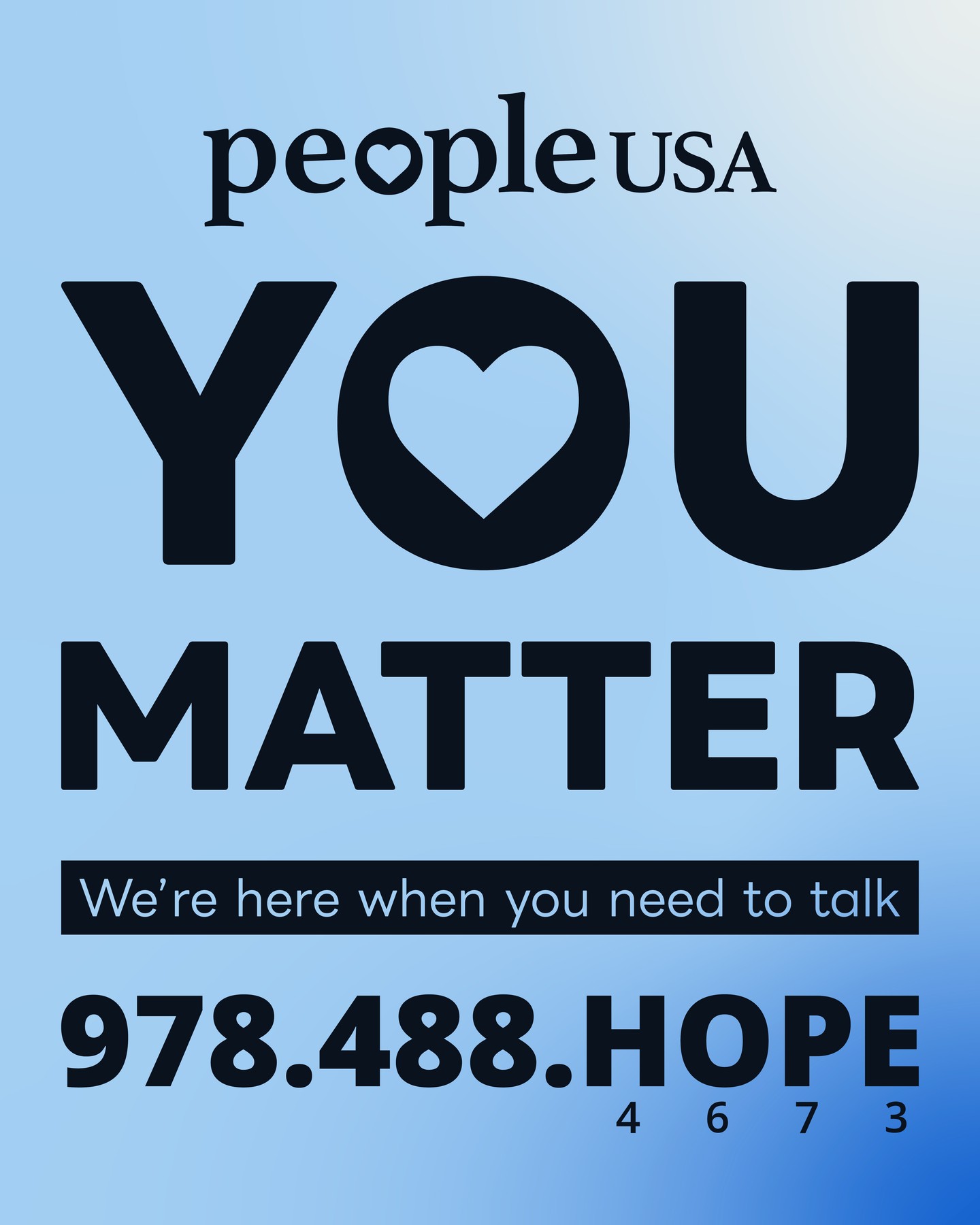 Need to talk? 🗣️ 

We are here for you. 💙💙💙 

Call our Warm Line any time. 📞 

If you or a loved one need help please reach out to us at our warmline (978)-488-HOPE (4673) or call/text 988.

For more information about us : https://people-usa.org/ 

#AskForHelp #WeAreHereForYou #SelfCare #SelfLove #PeopleUSA