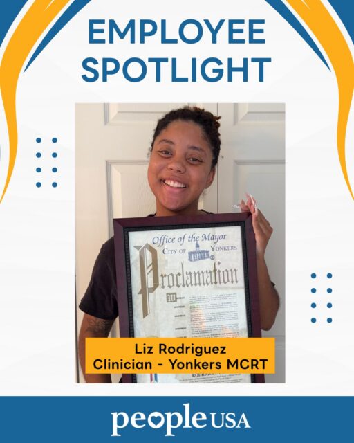 #EmployeeSpotlight 

Congratulations to Liz Rodriguez, Clinician for our Yonkers Mobile Crisis Response Team on receiving The Office of The Mayor - City of Yonkers Proclamation for Outstanding Service and Dedication to Mental Health Crisis Intervention! 🥳🌟🥳

Thank you for your commitment and dedication to our mission. Your passion makes a difference every day. 💙 

#PeopleUSA #PeopleUSANow #StaffSpotlight #TheOfficeofTheMayorCityofYonkersProclamation
